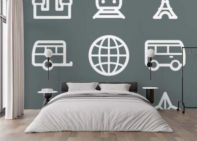 White contour travel web icons on grey set 2 Wall mural