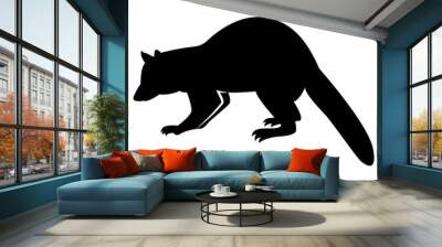 Vector image of silhouette of a raccoon on a white background Wall mural