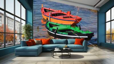 wooden fishing boats moored at the shore Wall mural