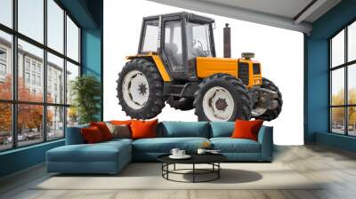 yellow tractor isolated on white background Wall mural