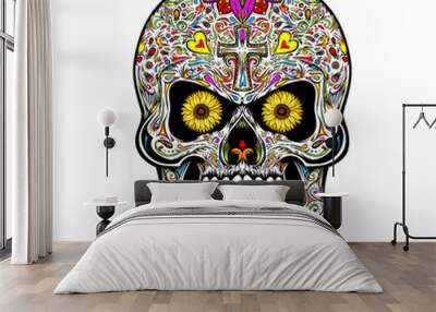 Sugar skull. Human skull with traditional floral ornament in Mexican style.  Wall mural