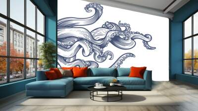 tentacles of an octopus. hand drawn vector illustration in engraving technique isolated on white bac Wall mural