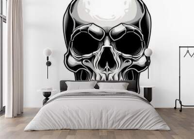 Traditional skull design. Vector illustration of human skull in engraving technique isolated on white background.  Wall mural