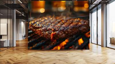 A big juicy delicious steak is grilled in the summer. Wall mural