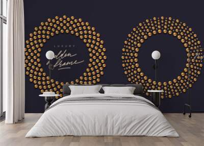 Set of elegfant round golden frames made of golden balls. Set of golden beads in the form of circle luxury frames with place for your text or message. Vector illustration. Wall mural