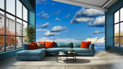 Blue sky with white clouds. Summer background. Wall mural