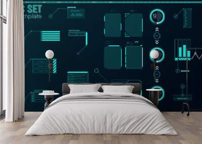 Futuristic Vector HUD Interface Screen Design. Digital callouts titles. HUD UI GUI futuristic user interface screen elements set. High tech screen for video game. Sci-fi concept design. Wall mural