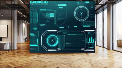 HUD UI GUI futuristic user interface screen elements set. High tech screen for video game. Sci-fi concept design. Square Frames Blocks Set HUD Interface Elements. Futuristic warning frame Wall mural