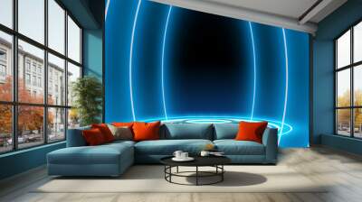 Sci-fi or technology-themed projects, with its modern, abstract, and glowing elements. The round portal in the center creates a sense of depth and space, making it ideal for science fiction designs. Wall mural