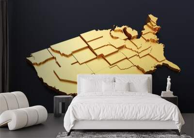 3d Golden USA Map on black background Wall mural