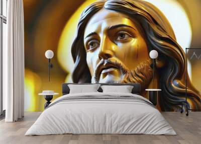 3D style Modeled Sculpture Portrait of Jesus Christ in a Detailed Artistic Style Featuring Divine Expression, Realistic Texture and light, New Beautiful Stock Image Illustration Wall mural