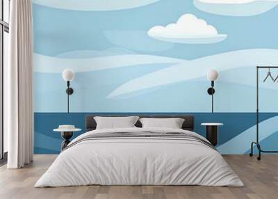 Abstract simple sea view with waves in tranquil colors, new beautiful stock image illustration AI Wall mural