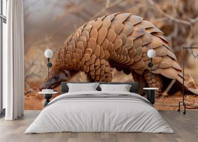 Adapted Armorer: Insectivorous Pangolin Digging for Ants in Afric Wall mural