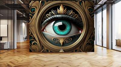 all-seeing human god eye on mystic background, new quality universal colorful joyful sacred stock image illustration design generative ai	 Wall mural