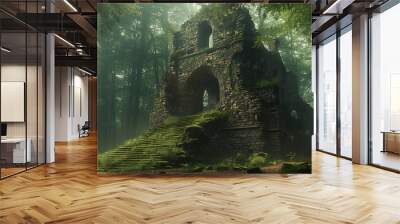 Ancient castle ruins in a beautiful forest Wall mural