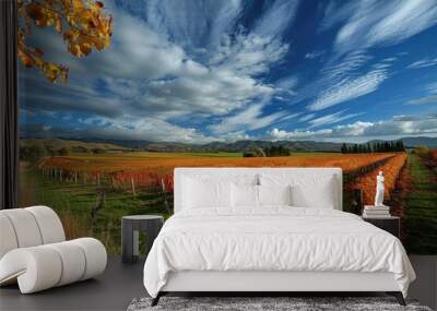 Autumn Colors of Hawkes Bay: A Breathtaking View of Vineyard Landscape in New Zealand Wall mural