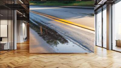 Bad asphalt road with markings close-up. Transport highway for movement. AI generated. Wall mural