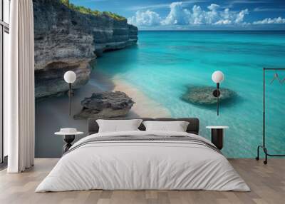 Bahamas Eleuthera: Beautiful Tropical Beach Landscape on Exotic Coastline Wall mural