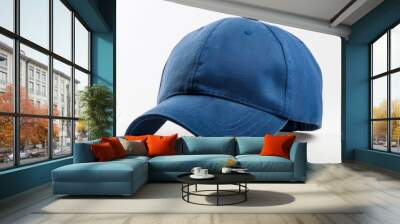 Blue Baseball Hat. Front and Back View of Empty Cap on Clean Cotton Background Wall mural