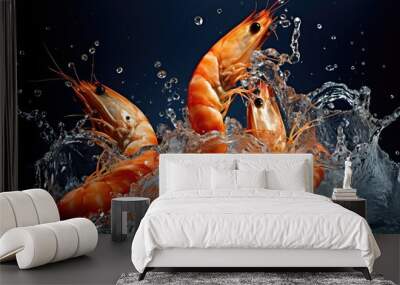 Boiled shrimp in a splash of water Wall mural