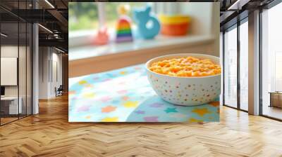 Bright and Colorful Baby Food Bowl in a Modern Kitchen with Vibrant Decor New Beautiful Stock Image Illustration AI Wall mural