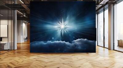 Bright Star over Bethlehem: Christmas Nativity Scene with Shining Star in Blue Night Sky: Generative AI Wall mural