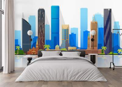 Brisbane Australia skyline with panorama on sky background. Vector Illustration. Business travel and tourism concept with modern buildings. Image for banner or website Wall mural