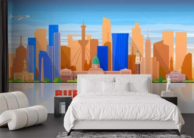 Buenos Aires ( Argentina ) skyline with panorama in white background. Vector Illustration. Business travel and tourism concept with modern buildings. Image for presentation, banner, web site. Wall mural