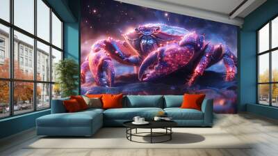 Cancer with claws symbol of the zodiac horoscope constellation of the east, blue fiery neon background. Wall mural