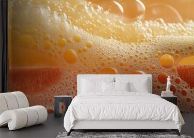 Close-up of sponge with soap foam and bubbles, soft texture and cleaning effect new beautiful stock image illustration AI Wall mural