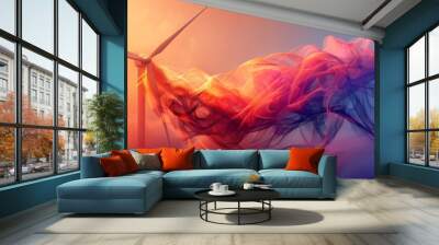 Colorful Windmills power in action. Sustainability energy concept. Renewable green energy. Eco Friendly power Wall mural