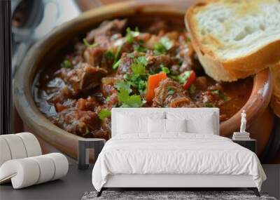 Delicious and Savory Beef Goulash Served in a Bowl with Bread. Perfect for Dinner Wall mural