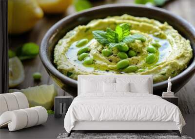 Edamame Hummus. Delicious White Bean Dip with Lemon and Mint for Summer Wall mural