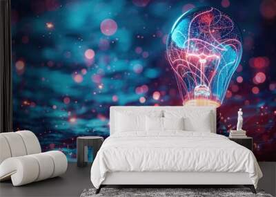 Empower Technology. Abstract Bright Light Bulb Business Concept for Creative and Innovative Ideas Wall mural