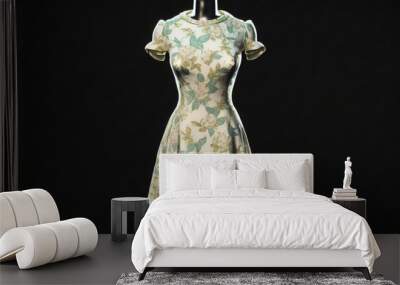 Female dress is dressed on a mannequin, black background isolate. AI generated. Wall mural