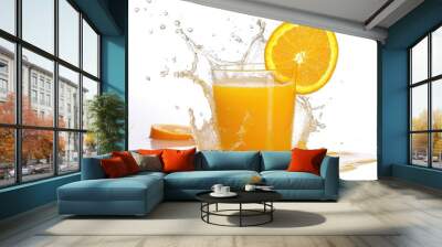 Fresh Citrous Splash: Juicy Orange Slice Splashing in Refreshing Juice Wall mural