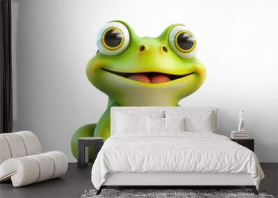 Frog, 3d icon of green happy frog isolated on a transparent or white background, png Wall mural