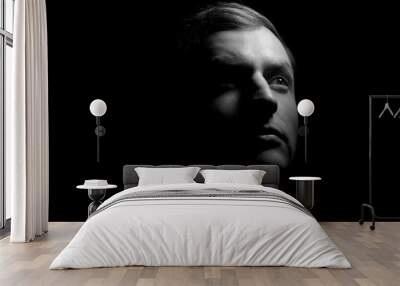 black and white dramatic portrait of a guy Wall mural