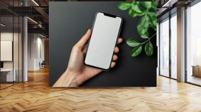 Holding Cellphone. Display of Business Application on Black Mobile Phone in Female Hand Isolated Wall mural