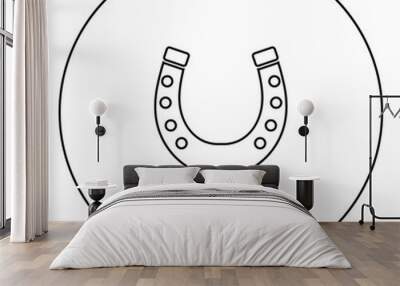 Horseshoe icon black color in circle Wall mural