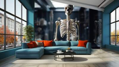 Human skeleton, educational laboratory background. Scientific body anatomy. AI generated. Wall mural