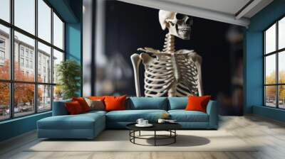 Human skeleton, educational laboratory background. Scientific body anatomy. AI generated. Wall mural