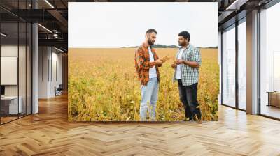 Indian and European farmers discuss a business plan for agribusiness development. International relations in the agricultural sector Wall mural