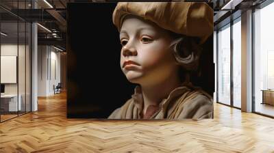 Interpretation of a fabulous boy with uneven skin, dark background. AI generated. Wall mural