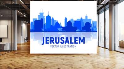 Jerusalem, Israel silhoutte skyline with panorama in white background. Vector Illustration. Business travel and tourism concept with modern buildings. Image for presentation, banner, web site. Wall mural