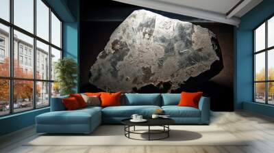 Kamacite is a rare precious natural stone on a black background. AI generated. Header banner mockup with space. Wall mural