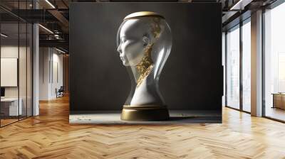 Kintsuki, Japanese ceramic head glued with gold. Concept of not constancy, imperfection of world. AI generated. Wall mural