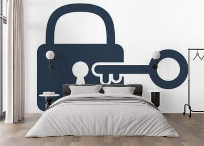 Lock and key icon on white background. Wall mural