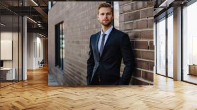 Man Confident. Successful businessman in suit showing confidence and success Wall mural