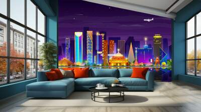 Mexico night city skyline on a white background. Flat vector illustration. Business travel and tourism concept with modern buildings. Image for banner or web site.  Wall mural